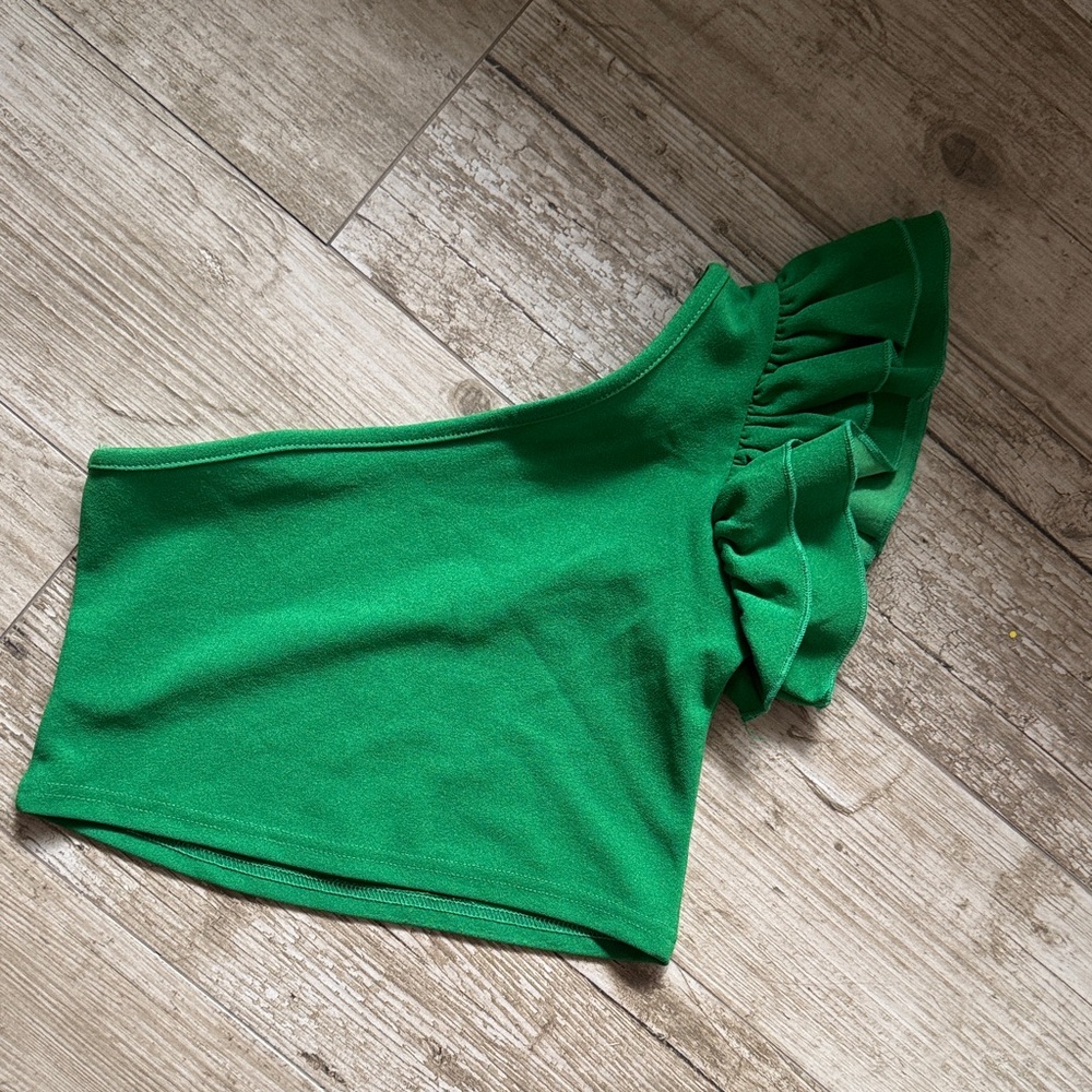 SHEIN Green One-Shoulder Kids Tank Top